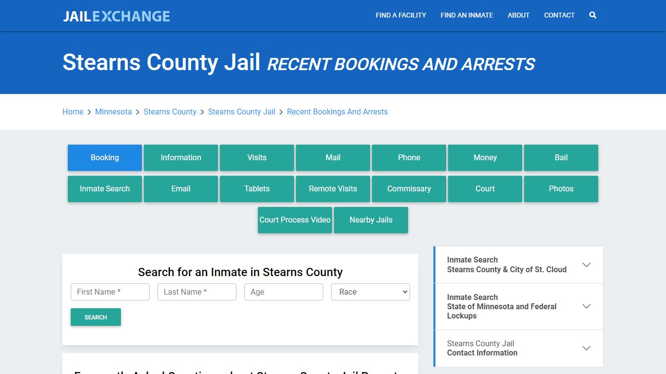 Stearns County Jail Recent Bookings And Arrests - Jail Exchange